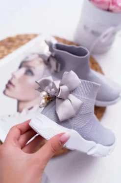 Online Dziecięce Obuwie Sportowe Wsuwane Z Kokardką Szare Verone Dzieci Dziewczęce