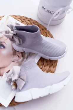 Online Dziecięce Obuwie Sportowe Wsuwane Z Kokardką Szare Verone Dzieci Dziewczęce