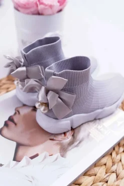 Online Dziecięce Obuwie Sportowe Wsuwane Z Kokardką Szare Verone Dzieci Dziewczęce