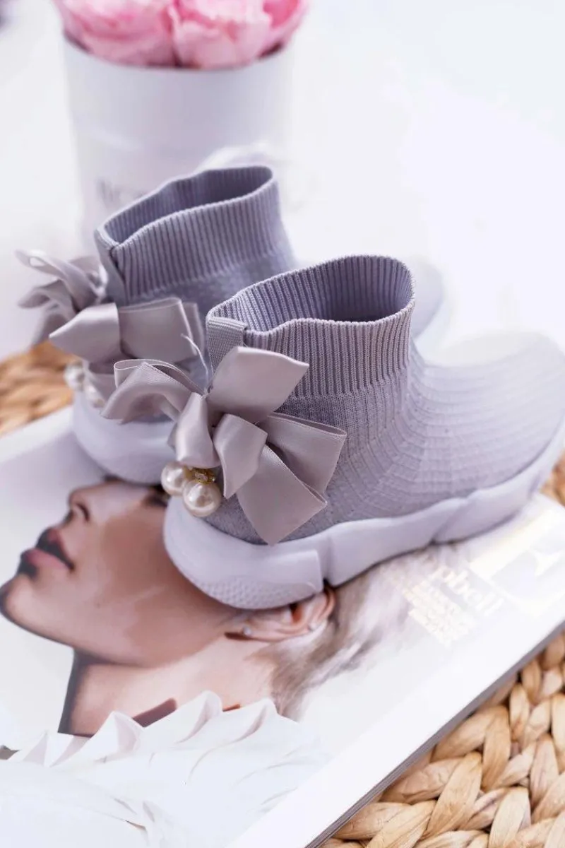 Online Dziecięce Obuwie Sportowe Wsuwane Z Kokardką Szare Verone Dzieci Dziewczęce