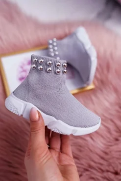 Dziewczęce>Boto Dziecięce Obuwie Sportowe Wsuwane Z Koralikami Szare Verone