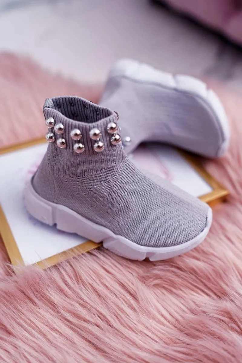 Dziewczęce>Boto Dziecięce Obuwie Sportowe Wsuwane Z Koralikami Szare Verone