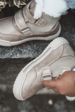 Chłopięce|Dziewczęce></noscript>Big Star Shoes Dziecięce Ocieplane Botki Na Rzepy Big Star KK374189 Beżowo-Złote