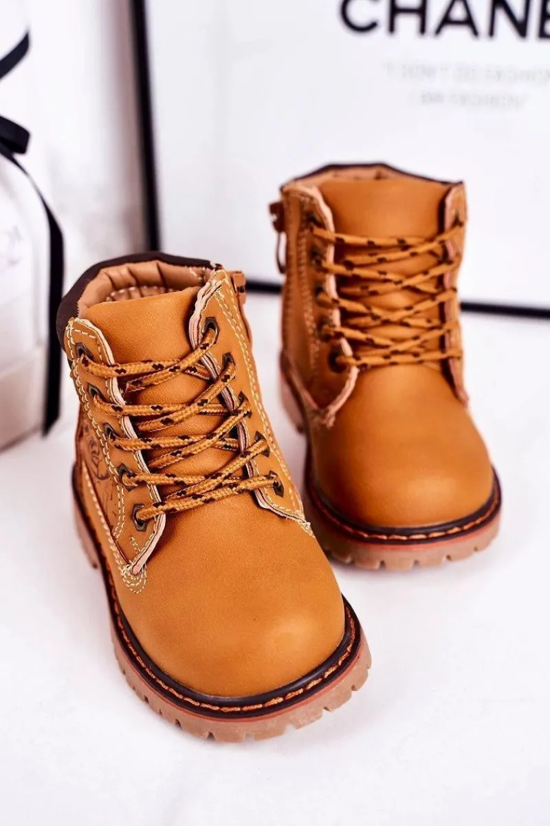 Boto Dziecięce Ocieplane Botki Traperki Na Gumowej Podeszwie Karmelowe Bobby