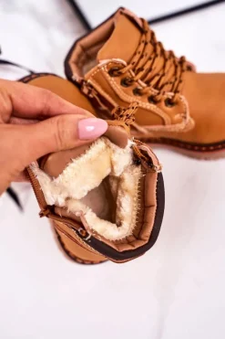 Boto Dziecięce Ocieplane Botki Traperki Na Gumowej Podeszwie Karmelowe Bobby