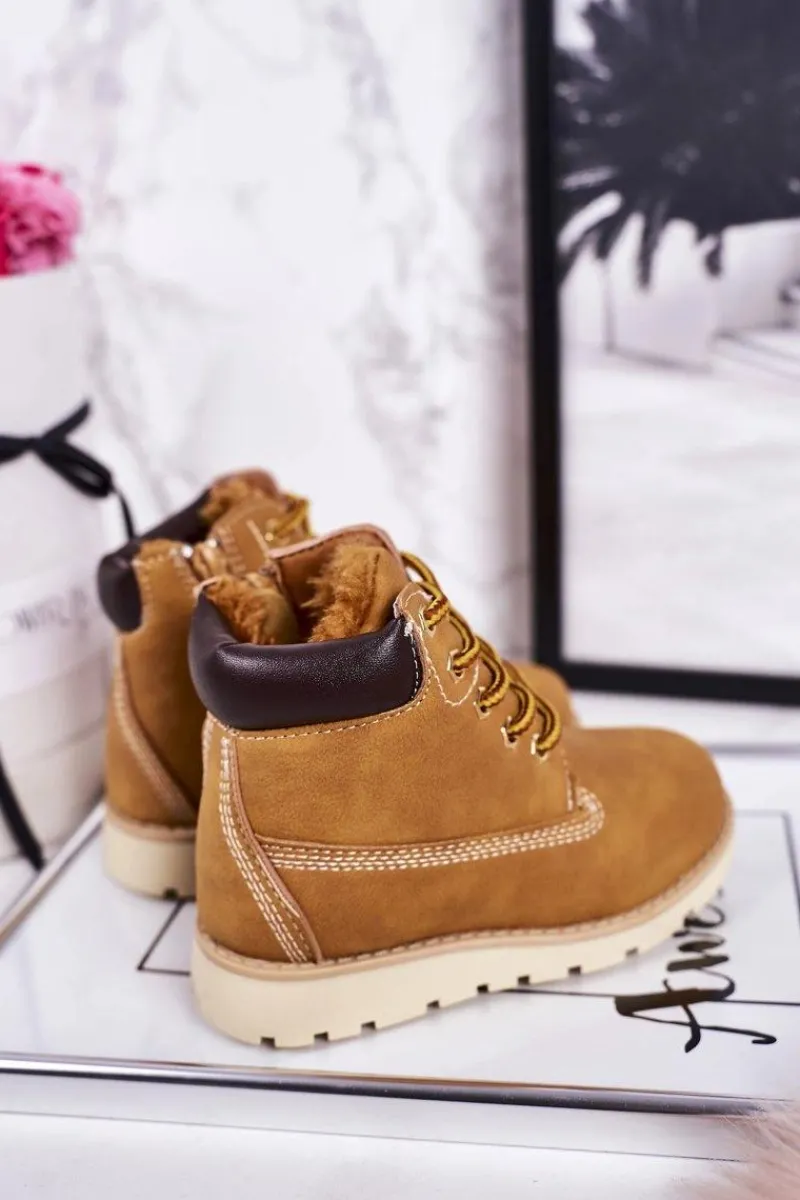 Outlet Boto Dziecięce Ocieplane Botki Traperki Karmelowe Woody