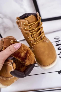 Outlet Boto Dziecięce Ocieplane Botki Traperki Karmelowe Woody
