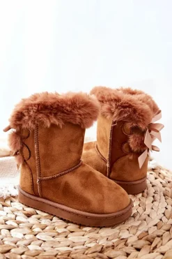 Discount Dziecięce Ocieplane Botki Z Kokardkami Śniegowce Khaki Funky Dzieci Dziewczęce|Chłopięce