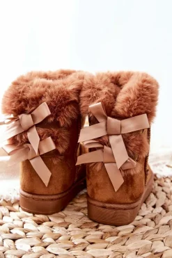 Discount Dziecięce Ocieplane Botki Z Kokardkami Śniegowce Khaki Funky Dzieci Dziewczęce|Chłopięce