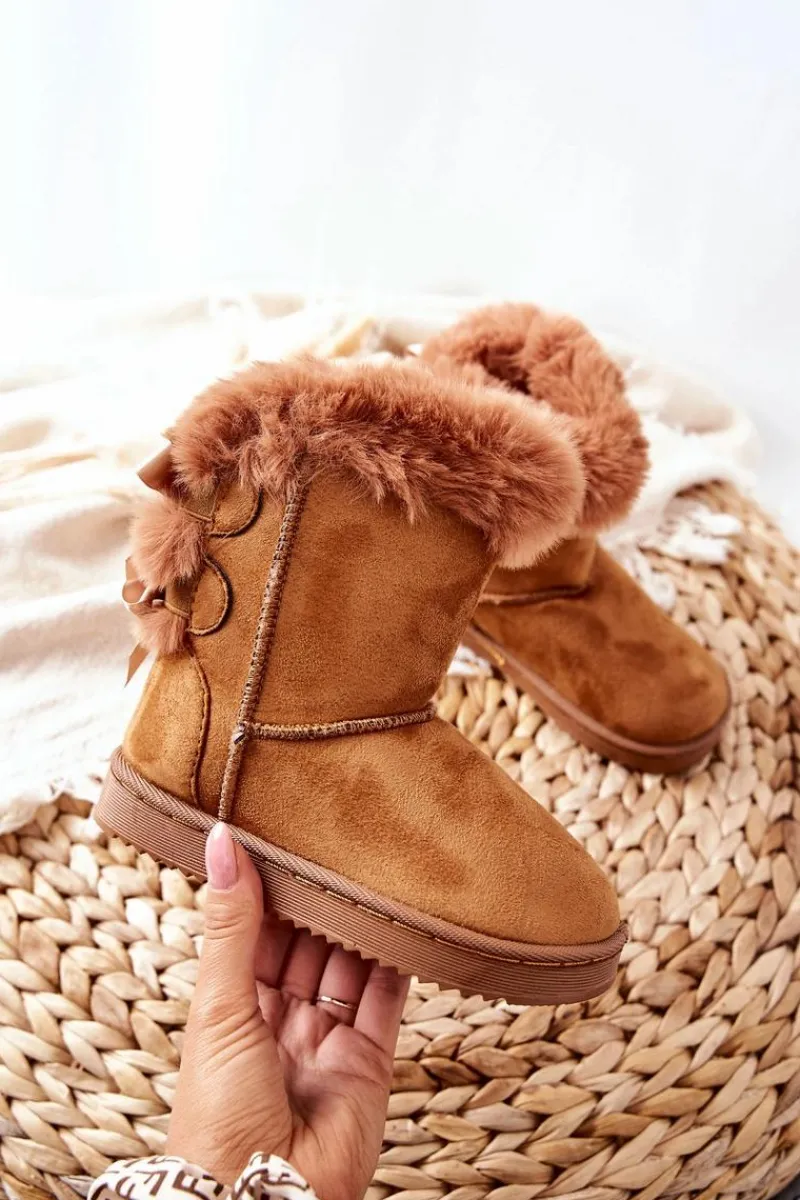 Discount Dziecięce Ocieplane Botki Z Kokardkami Śniegowce Khaki Funky Dzieci Dziewczęce|Chłopięce