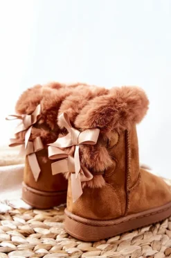 Discount Dziecięce Ocieplane Botki Z Kokardkami Śniegowce Khaki Funky Dzieci Dziewczęce|Chłopięce