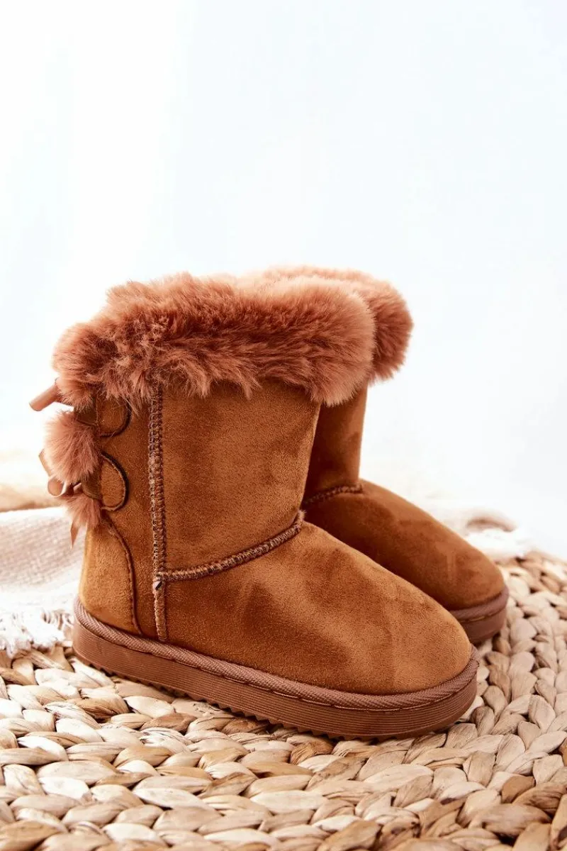 Discount Dziecięce Ocieplane Botki Z Kokardkami Śniegowce Khaki Funky Dzieci Dziewczęce|Chłopięce
