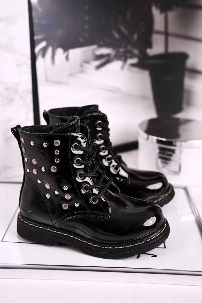 Clearance Boto Dziecięce Ocieplane Botki z Dżetami Lakierowane Czarne Fame