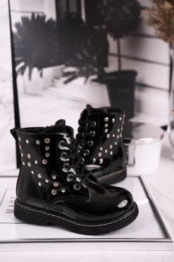 Clearance Boto Dziecięce Ocieplane Botki z Dżetami Lakierowane Czarne Fame