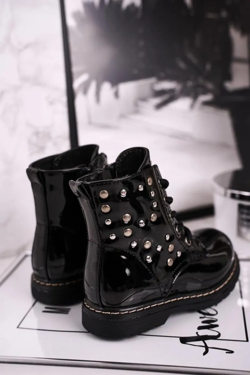 Clearance Boto Dziecięce Ocieplane Botki z Dżetami Lakierowane Czarne Fame