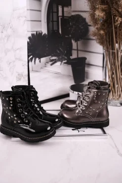 Clearance Boto Dziecięce Ocieplane Botki z Dżetami Lakierowane Czarne Fame