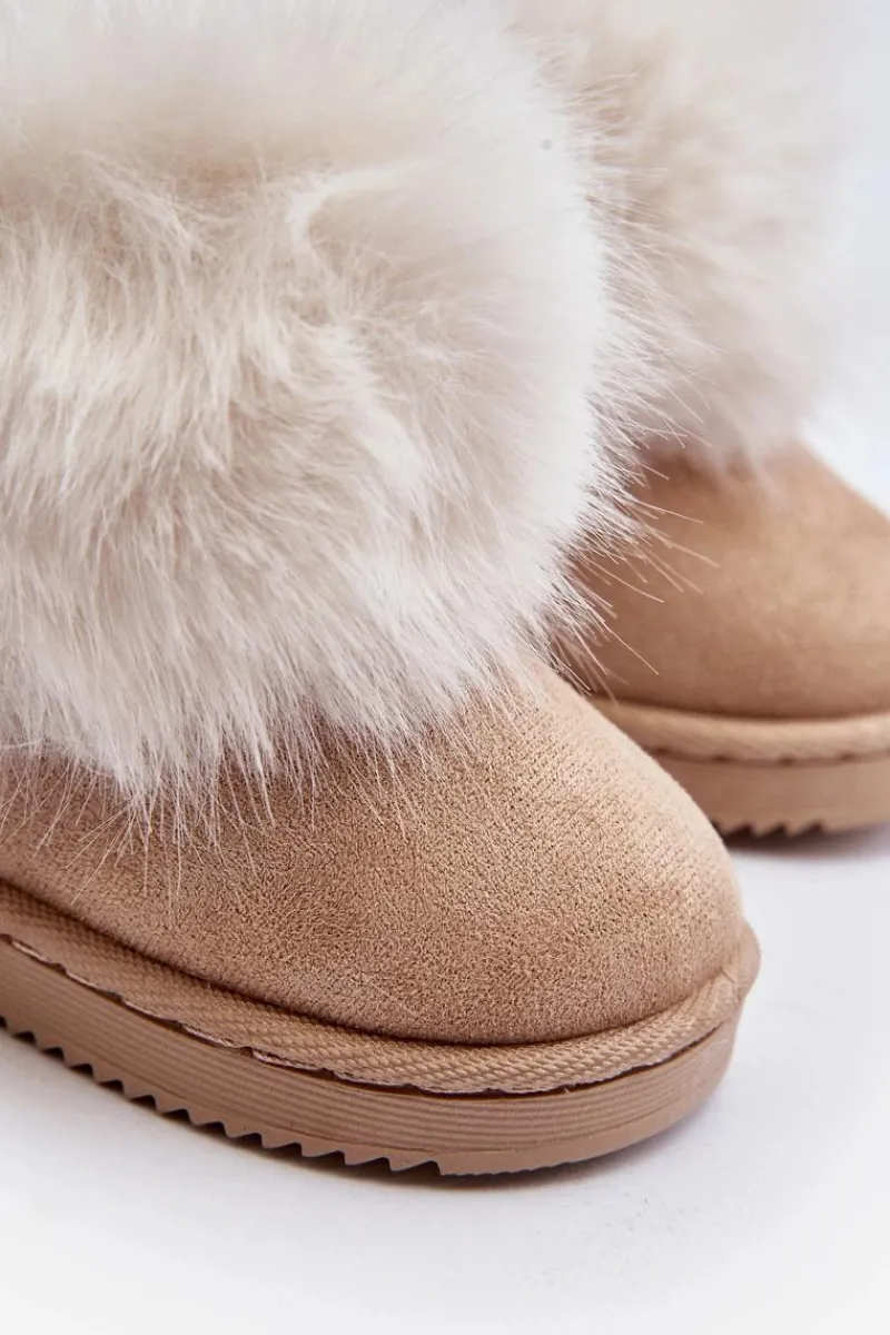 Clearance Dziecięce Ocieplane Botki Śniegowce Z Futerkiem Beżowe Nohie Dzieci Dziewczęce|Dziewczęce