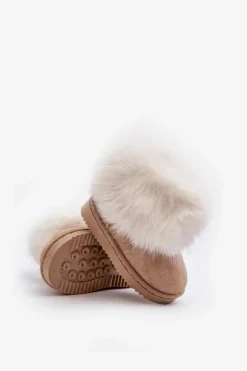 Clearance Dziecięce Ocieplane Botki Śniegowce Z Futerkiem Beżowe Nohie Dzieci Dziewczęce|Dziewczęce