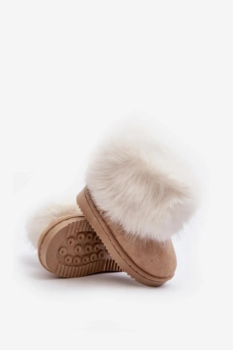 Clearance Dziecięce Ocieplane Botki Śniegowce Z Futerkiem Beżowe Nohie Dzieci Dziewczęce|Dziewczęce