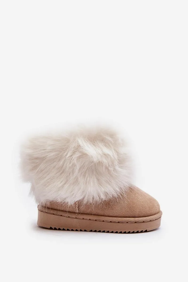 Clearance Dziecięce Ocieplane Botki Śniegowce Z Futerkiem Beżowe Nohie Dzieci Dziewczęce|Dziewczęce