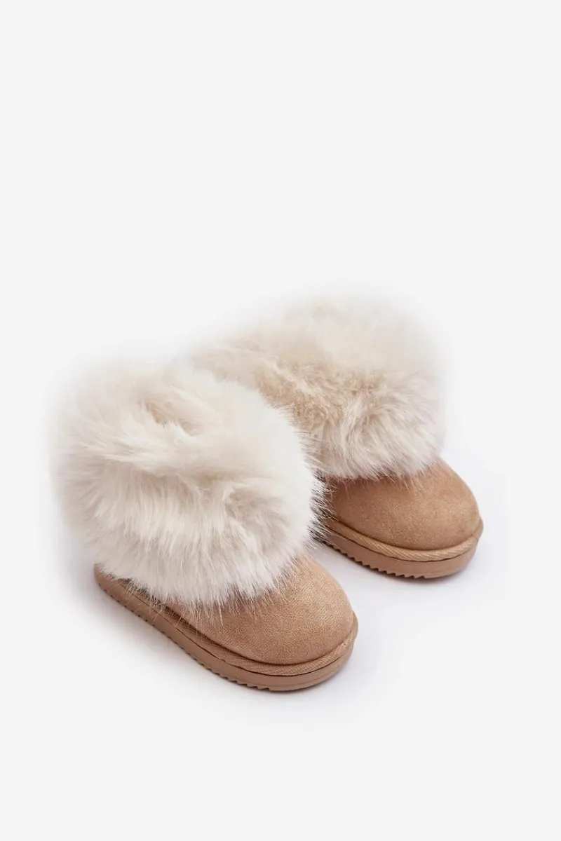 Clearance Dziecięce Ocieplane Botki Śniegowce Z Futerkiem Beżowe Nohie Dzieci Dziewczęce|Dziewczęce