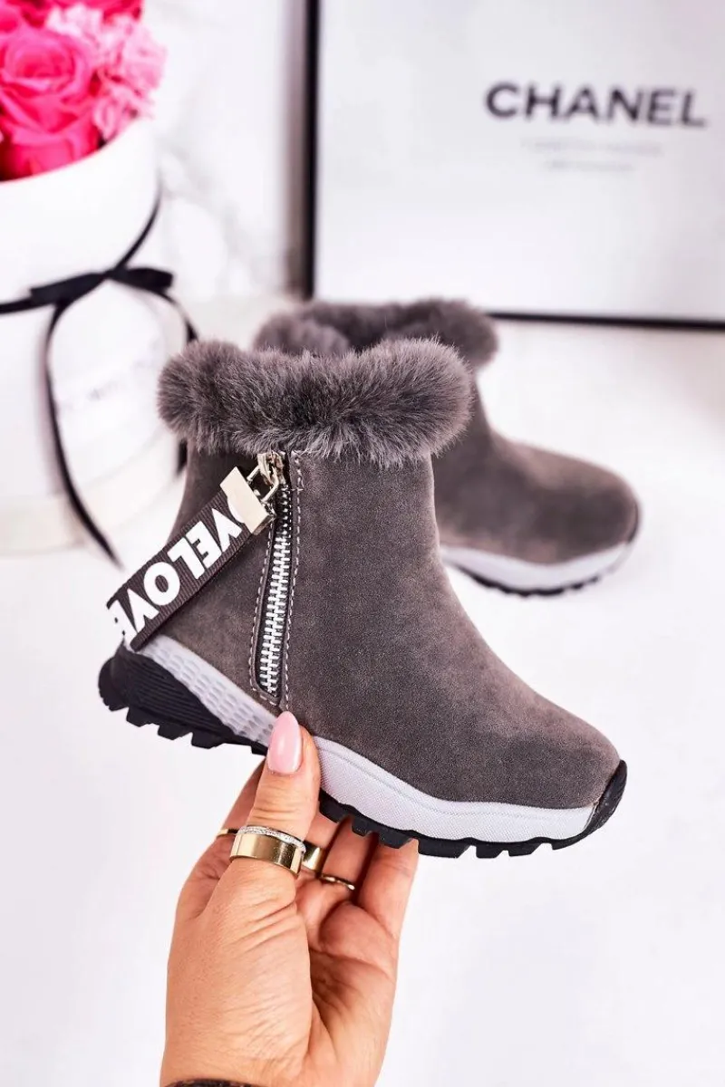 Dziewczęce|Dziewczęce>Boto Dziecięce Ocieplane Botki Śniegowce Z Futerkiem Szare Love-Love