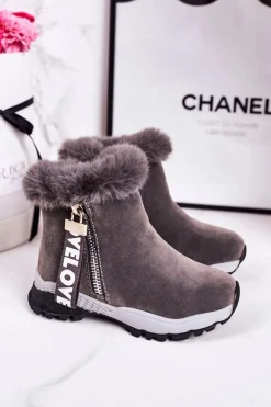 Dziewczęce|Dziewczęce>Boto Dziecięce Ocieplane Botki Śniegowce Z Futerkiem Szare Love-Love