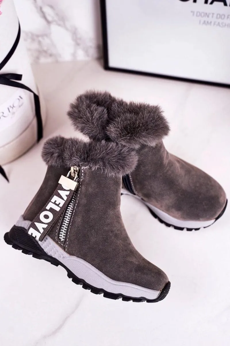 Dziewczęce|Dziewczęce>Boto Dziecięce Ocieplane Botki Śniegowce Z Futerkiem Szare Love-Love