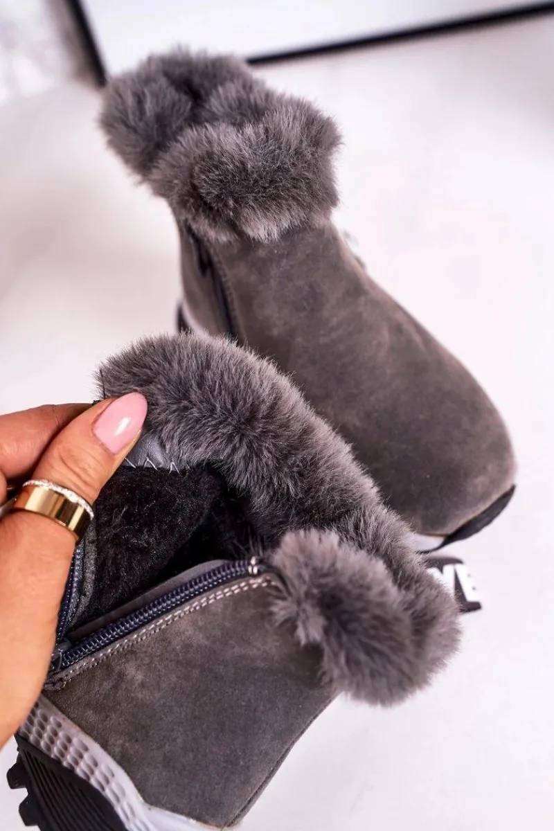 Dziewczęce|Dziewczęce>Boto Dziecięce Ocieplane Botki Śniegowce Z Futerkiem Szare Love-Love