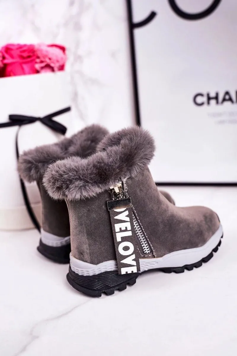 Dziewczęce|Dziewczęce>Boto Dziecięce Ocieplane Botki Śniegowce Z Futerkiem Szare Love-Love