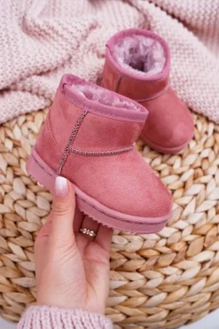 Boto Dziecięce Ocieplane Botki Śniegowce Ciemno Różowe Gooby