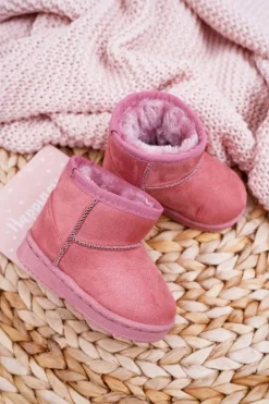 Boto Dziecięce Ocieplane Botki Śniegowce Ciemno Różowe Gooby