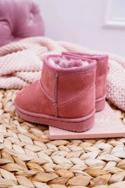 Boto Dziecięce Ocieplane Botki Śniegowce Ciemno Różowe Gooby