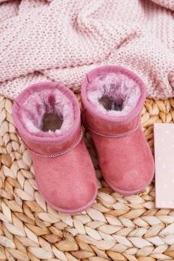 Boto Dziecięce Ocieplane Botki Śniegowce Ciemno Różowe Gooby