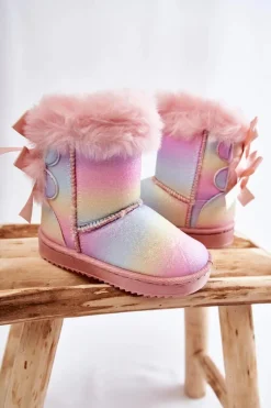 Hot Dziecięce Ocieplane Botki Z Kokardkami Śniegowce Wielokolorowe Funky Dzieci Dziewczęce|Dziewczęce