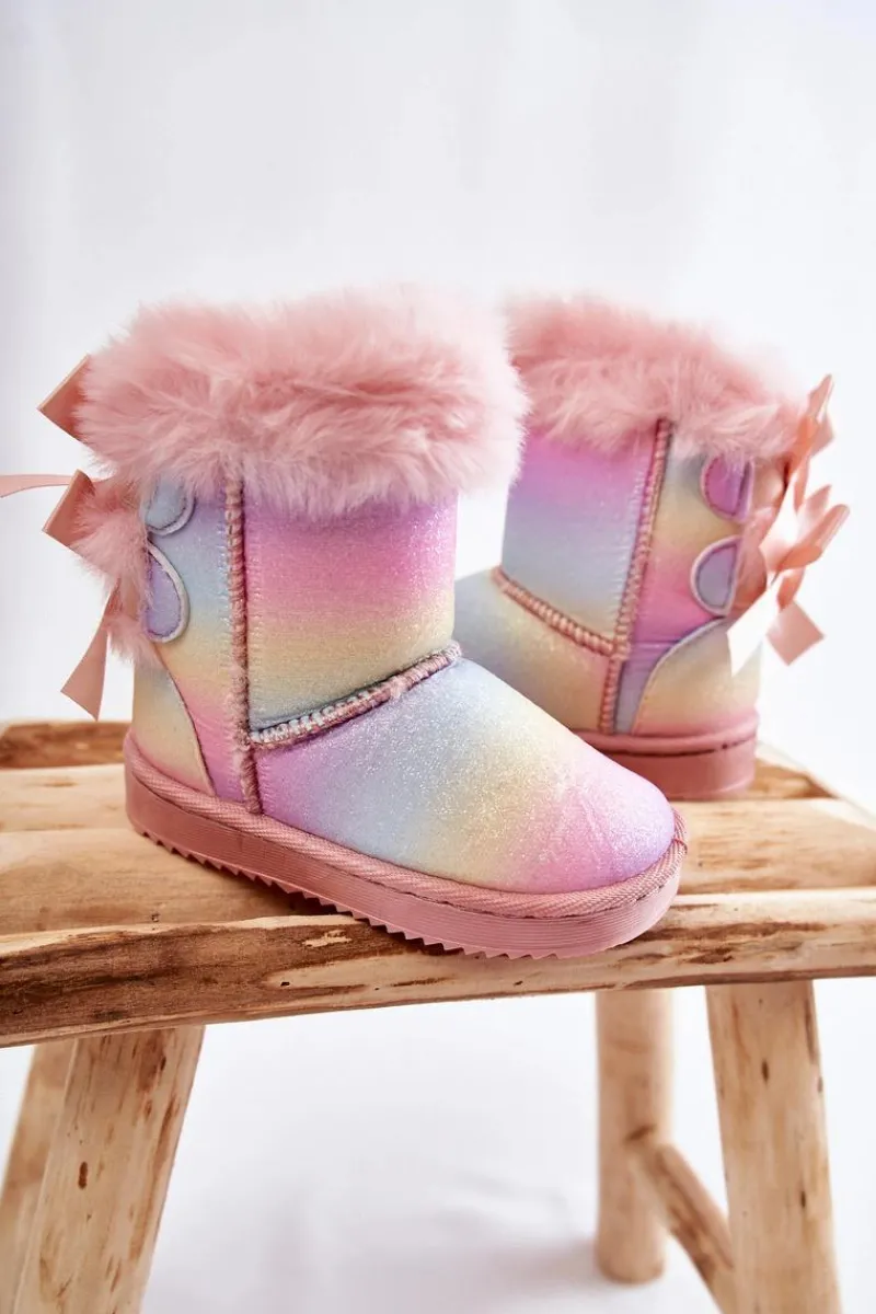 Hot Dziecięce Ocieplane Botki Z Kokardkami Śniegowce Wielokolorowe Funky Dzieci Dziewczęce|Dziewczęce