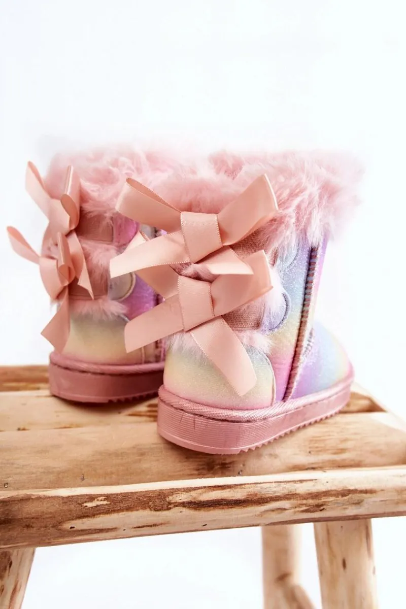 Hot Dziecięce Ocieplane Botki Z Kokardkami Śniegowce Wielokolorowe Funky Dzieci Dziewczęce|Dziewczęce