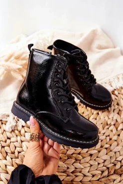 Sale Dziecięce Ocieplane Botki Lakierowane Czarne Gessa Dzieci Dziewczęce