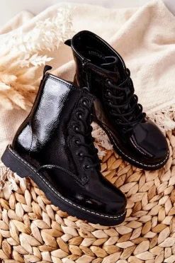 Sale Dziecięce Ocieplane Botki Lakierowane Czarne Gessa Dzieci Dziewczęce