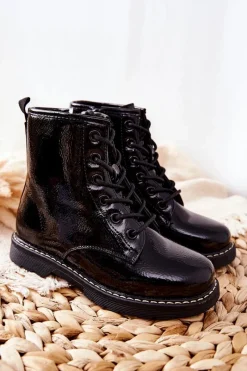 Sale Dziecięce Ocieplane Botki Lakierowane Czarne Gessa Dzieci Dziewczęce