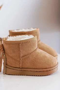 Outlet Boto Dziecięce Ocieplane Botki Śniegowce Z Frędzlami Camel Mikyla Brązowy