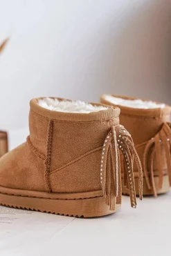 Outlet Boto Dziecięce Ocieplane Botki Śniegowce Z Frędzlami Camel Mikyla Brązowy