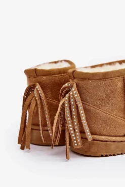 Outlet Boto Dziecięce Ocieplane Botki Śniegowce Z Frędzlami Camel Mikyla Brązowy