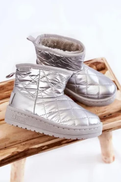 Sale Big Star Shoes Dziecięce Ocieplane Botki Śniegowce Big Star KK374241 Srebrne Srebrny