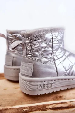 Sale Big Star Shoes Dziecięce Ocieplane Botki Śniegowce Big Star KK374241 Srebrne Srebrny