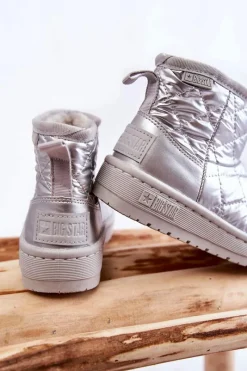 Sale Big Star Shoes Dziecięce Ocieplane Botki Śniegowce Big Star KK374241 Srebrne Srebrny