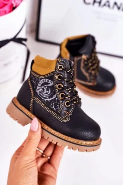 Online Dziecięce Ocieplane Botki Traperki Na Gumowej Podeszwie Czarne Bobby Dzieci Chłopięce