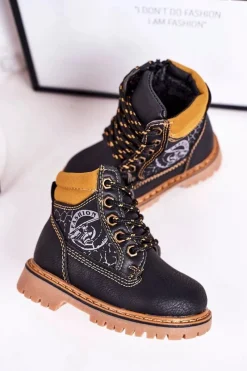 Online Dziecięce Ocieplane Botki Traperki Na Gumowej Podeszwie Czarne Bobby Dzieci Chłopięce