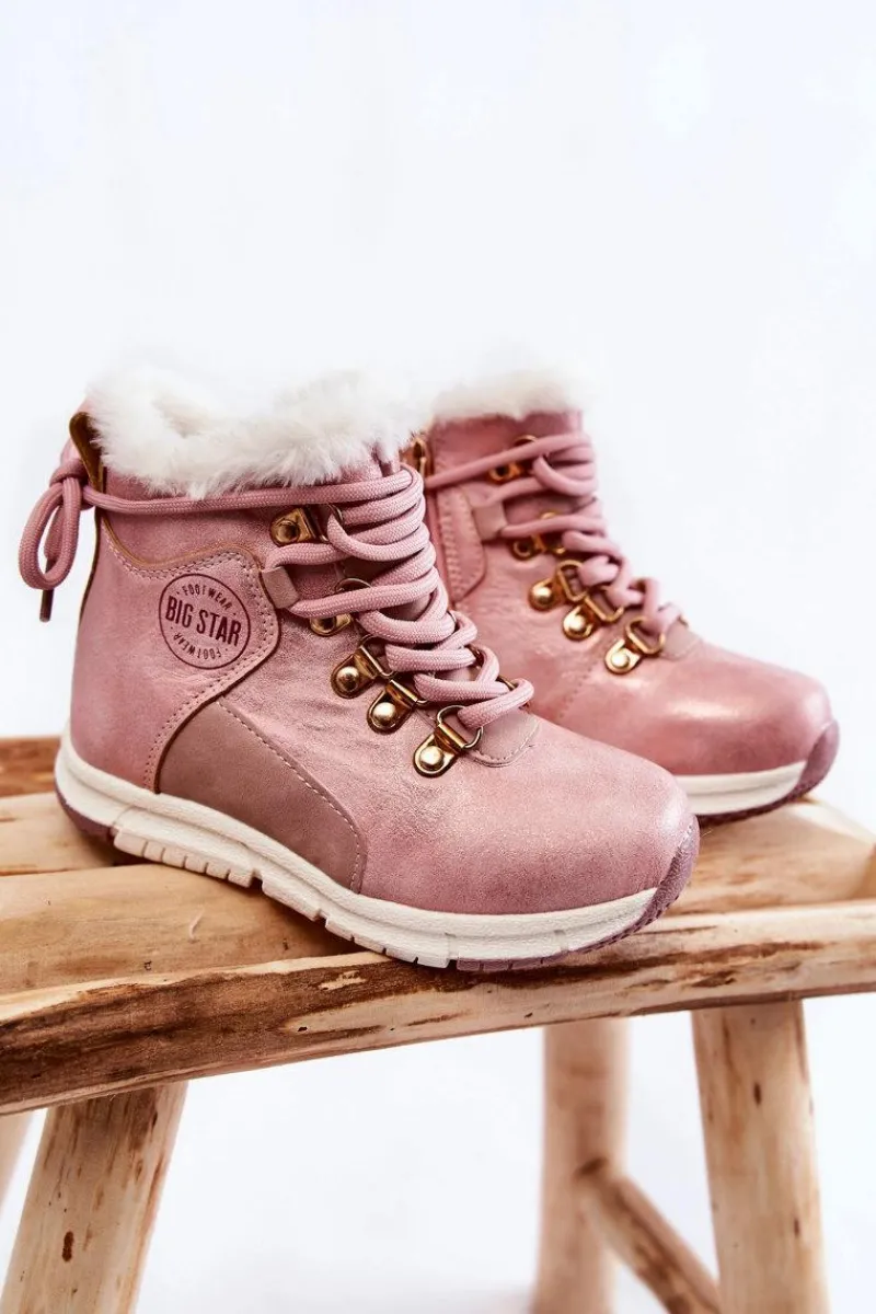 Clearance Dziecięce Ocieplane Botki Na Suwak Big Star KK374177 Różowe Dzieci Dziewczęce