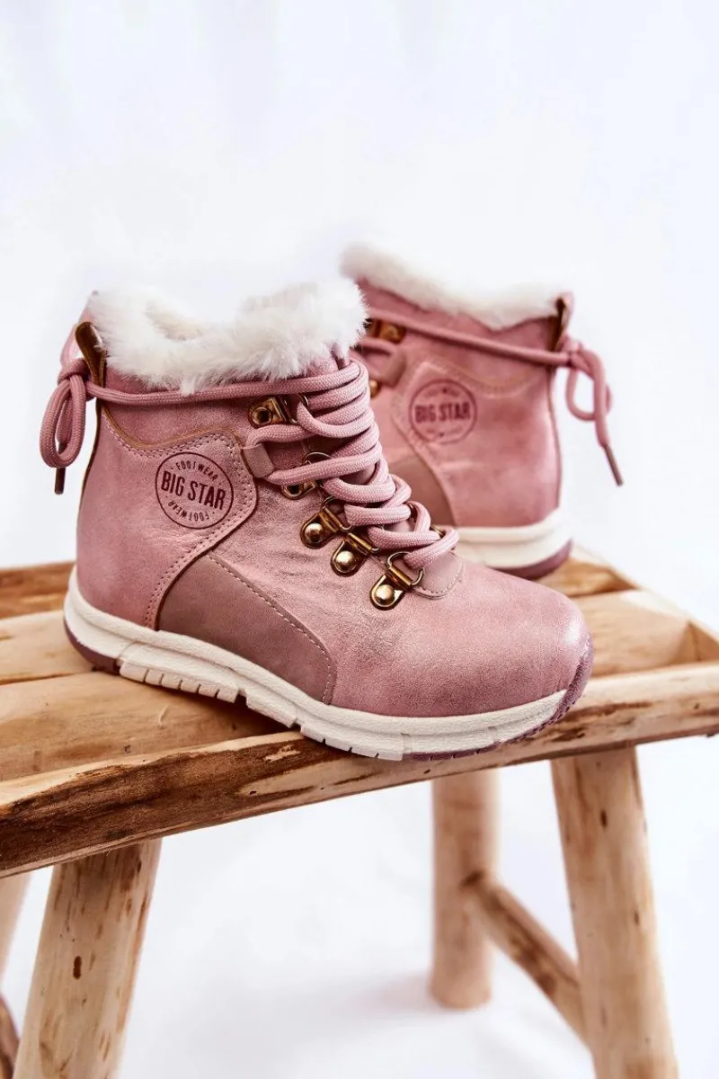 Clearance Dziecięce Ocieplane Botki Na Suwak Big Star KK374177 Różowe Dzieci Dziewczęce